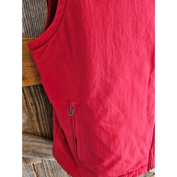 Ll bean mens L sherpa lined water resistant nylon zip pockets front vest red ^ - Picture 3 of 8